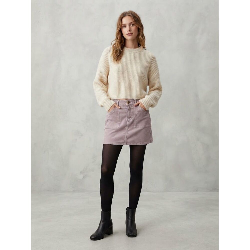 American Eagle Corduroy Mini Skirt Size 2 Lilac Purple High Waisted A-Line